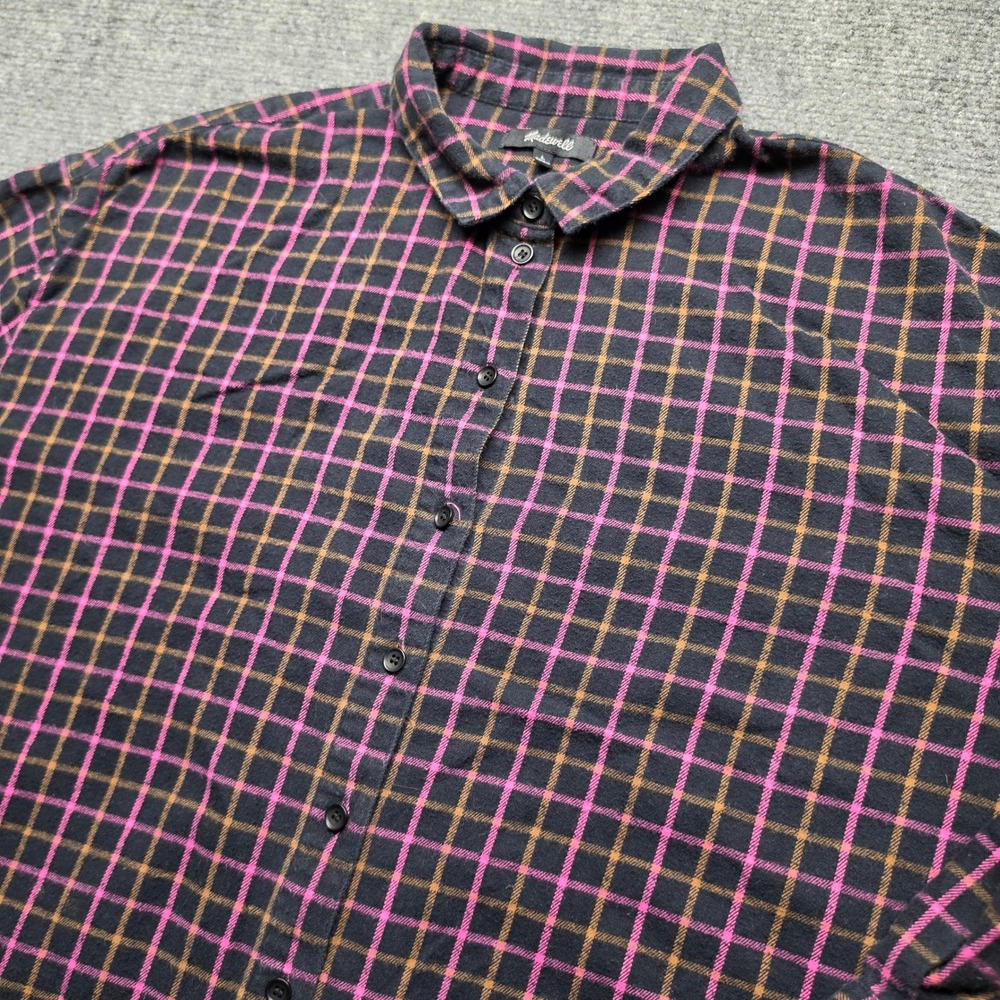 Madewell Flannel Shirt Womens Large Black Pink Orange Plaid Cotton Button Down